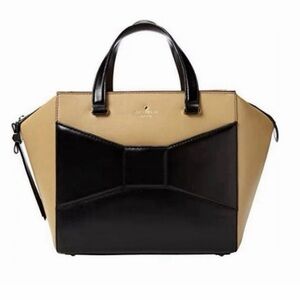 Kate Spade Rare Vintage BEAU Leather Bag with Bow Design Black and Tan Tote